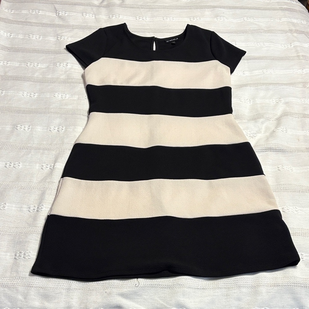 My Michelle Black and Cream Striped Mini Dress